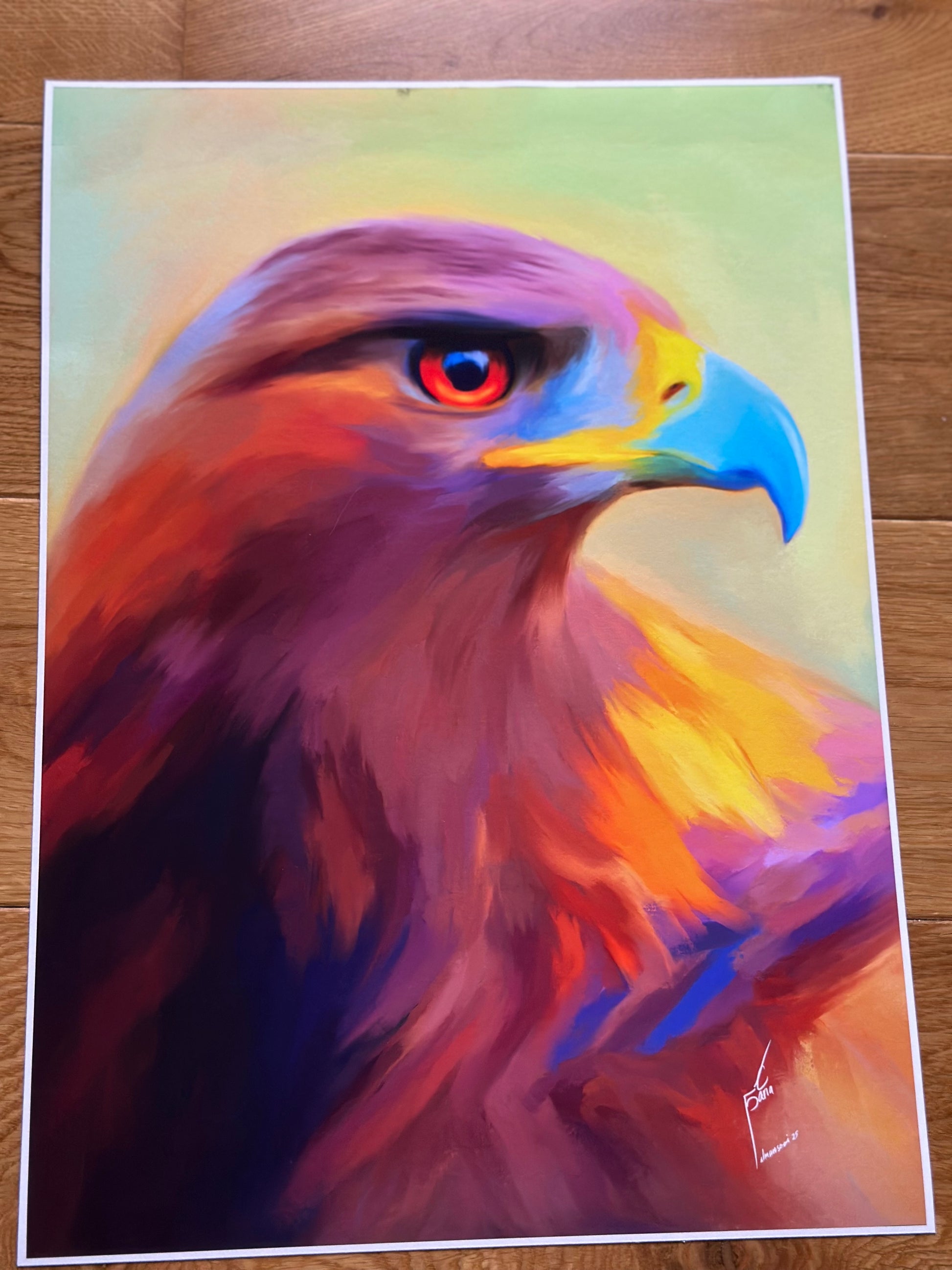 Colorful digital painting of Golden eagle , printed on fine art paper.